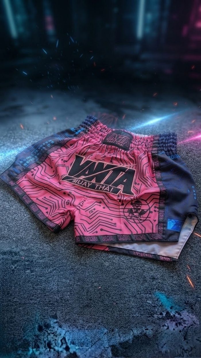 Pink Vanta Circuit Breaker Muay Thai shorts with circuit-board print